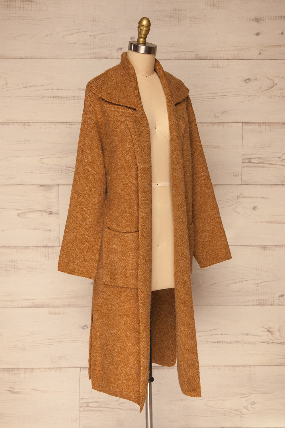 Qormi Brown Long Knitted Cardigan | La petite garçonne side view