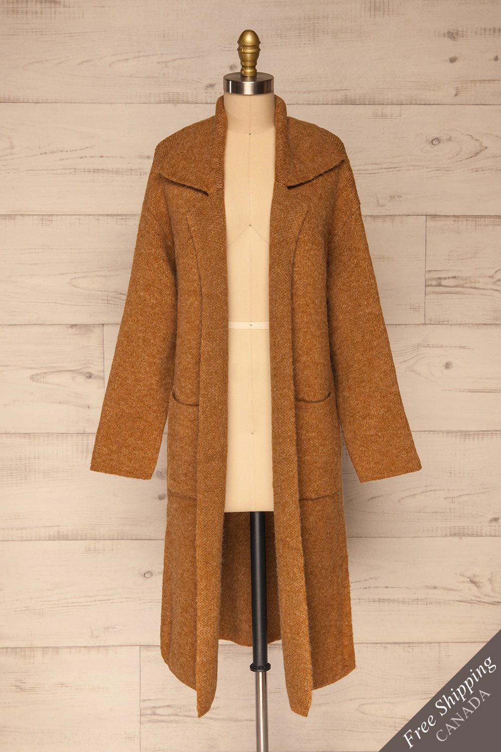 Qormi Brown Long Knitted Cardigan | La petite garçonne front view