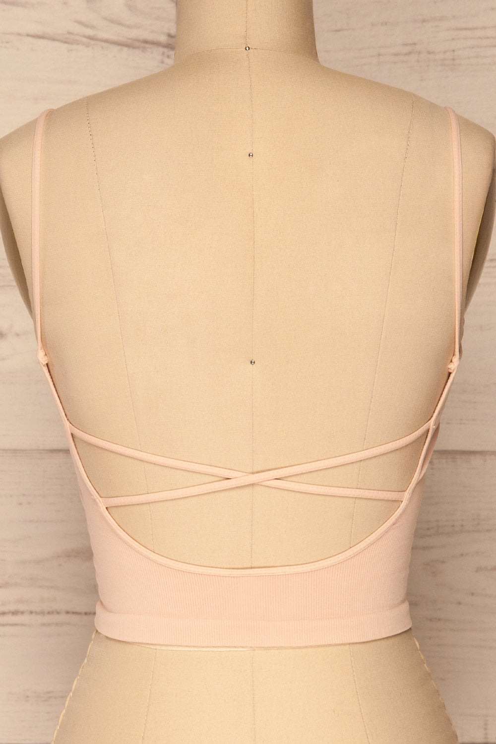 Qyppa Pink Fitted Crossed Back Crop Top | La petite garçonne back close-up