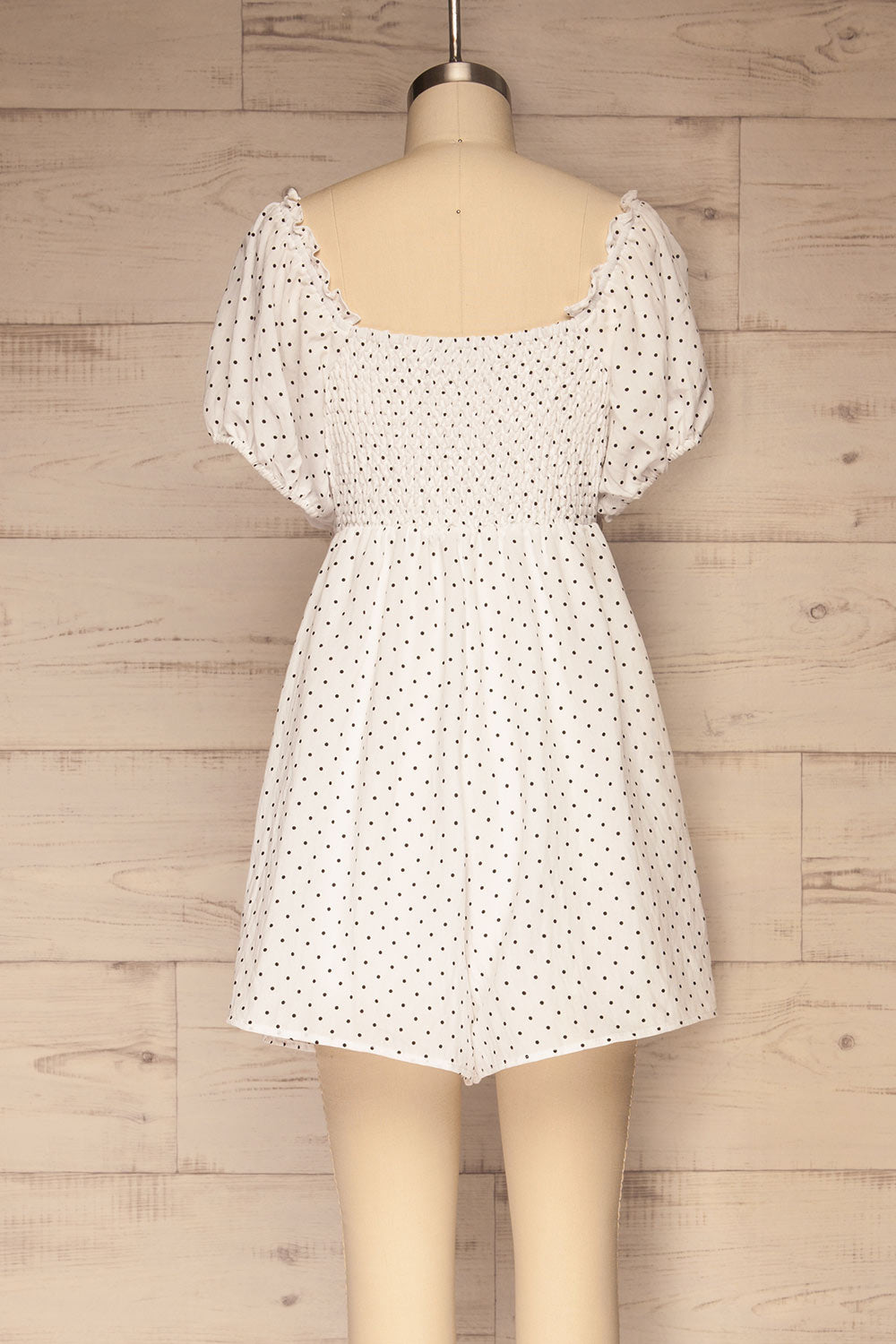 Rabka White Polka Dot Short Sleeve Romper | La petite garçonne back view