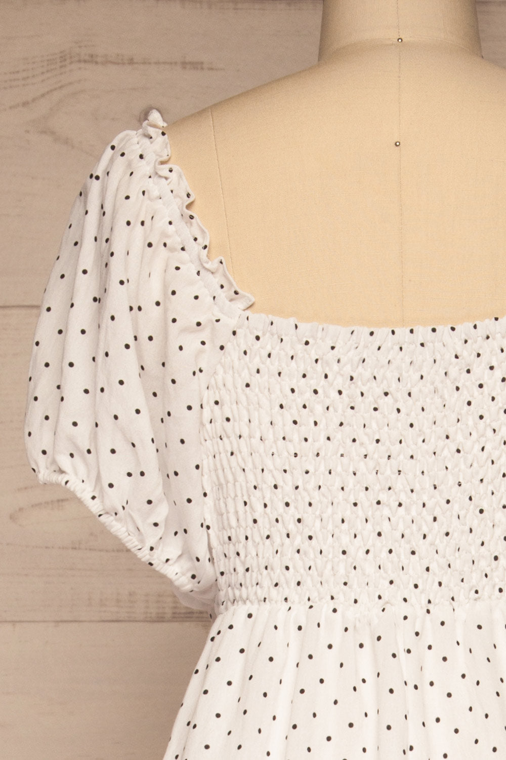 Rabka White Polka Dot Short Sleeve Romper | La petite garçonne back close-up