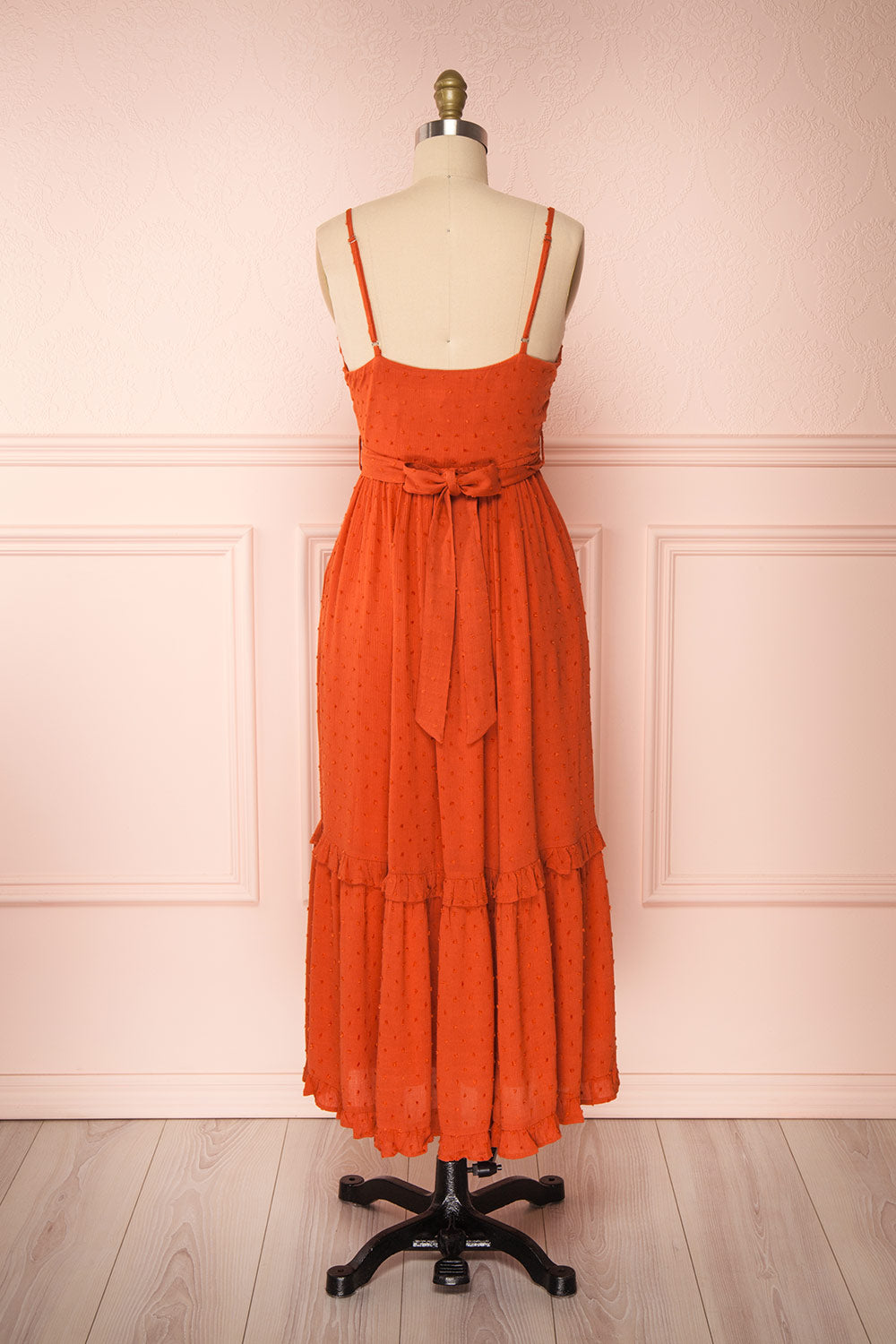 Rajani Rust Orange Crepe Layered Midi Dress | Boutique 1861 back view