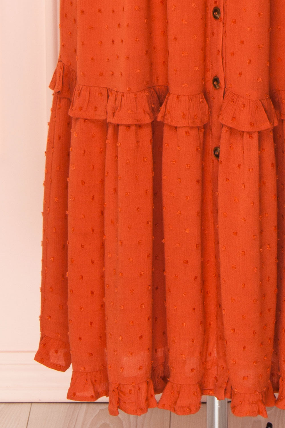 Rajani Rust Orange Crepe Layered Midi Dress | Boutique 1861 bottom