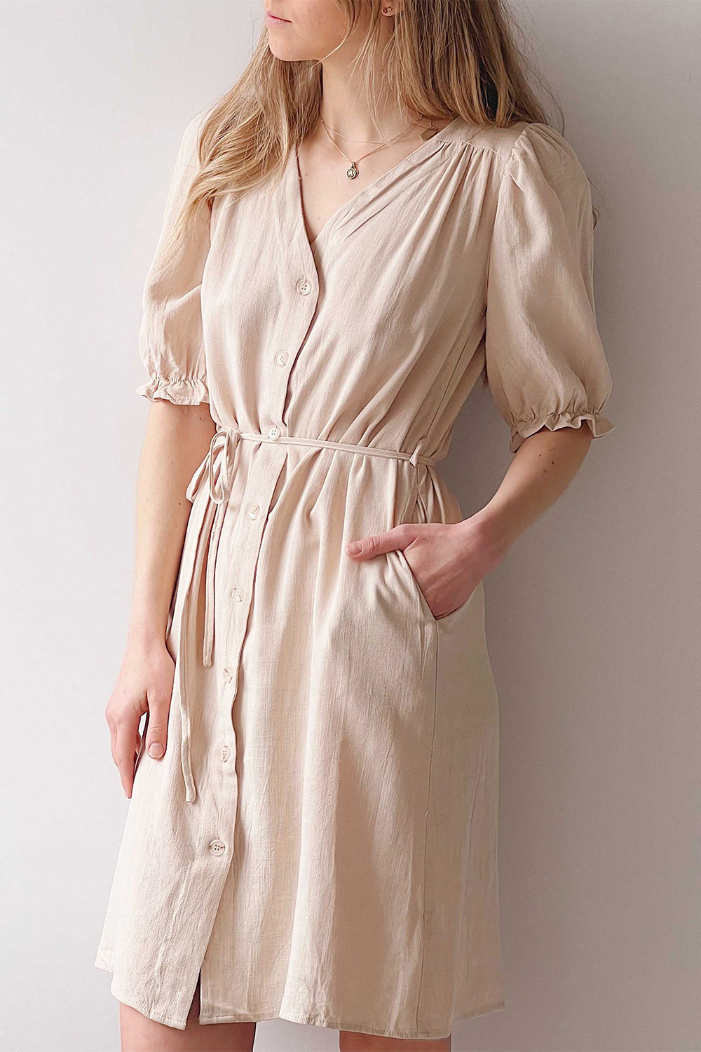 Rajgrod Faux Linen Midi Collared Dress | La petite garçonne on model