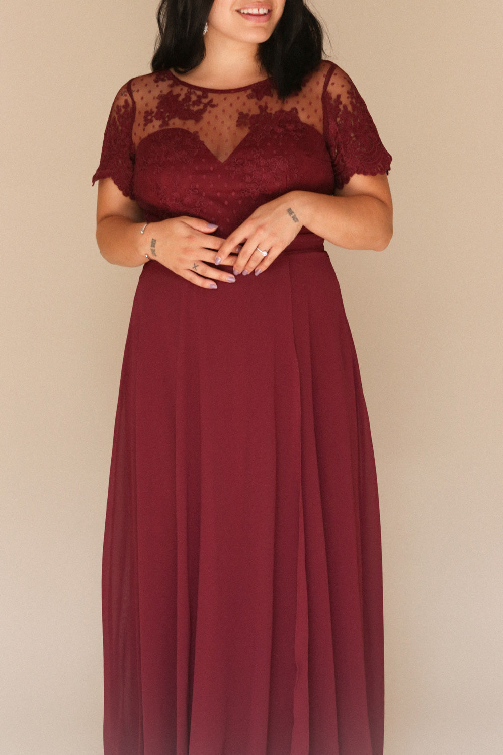 Rakel Burgundy | Chiffon & Lace Gown