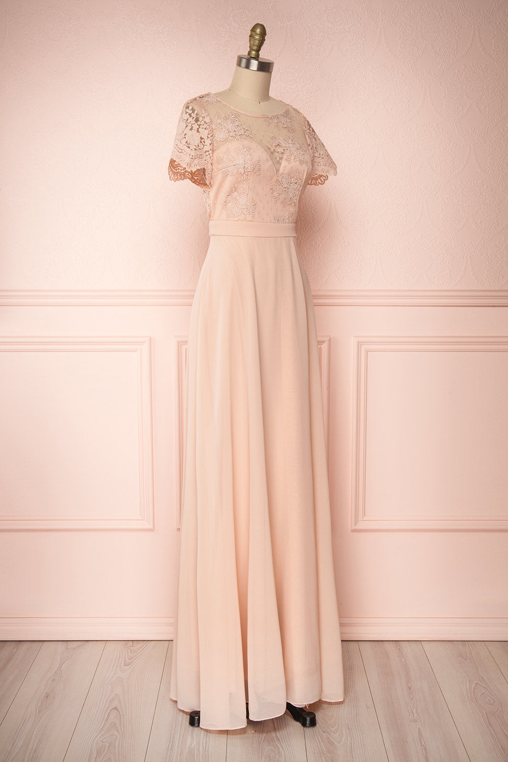 Rakel Blush Pink Chiffon & Lace A-Line Gown | Boudoir 1861