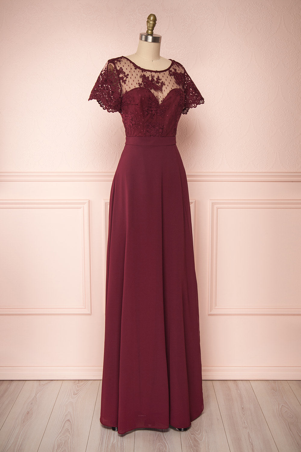 Rakel Burgundy Chiffon & Lace A-Line Gown | Boudoir 1861