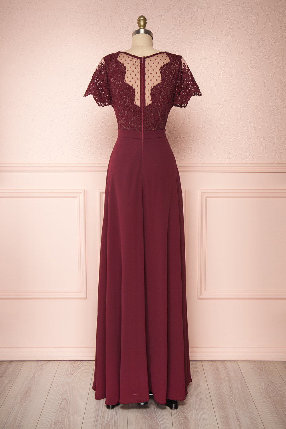 Rakel Burgundy Chiffon & Lace A-Line Gown | Boudoir 1861