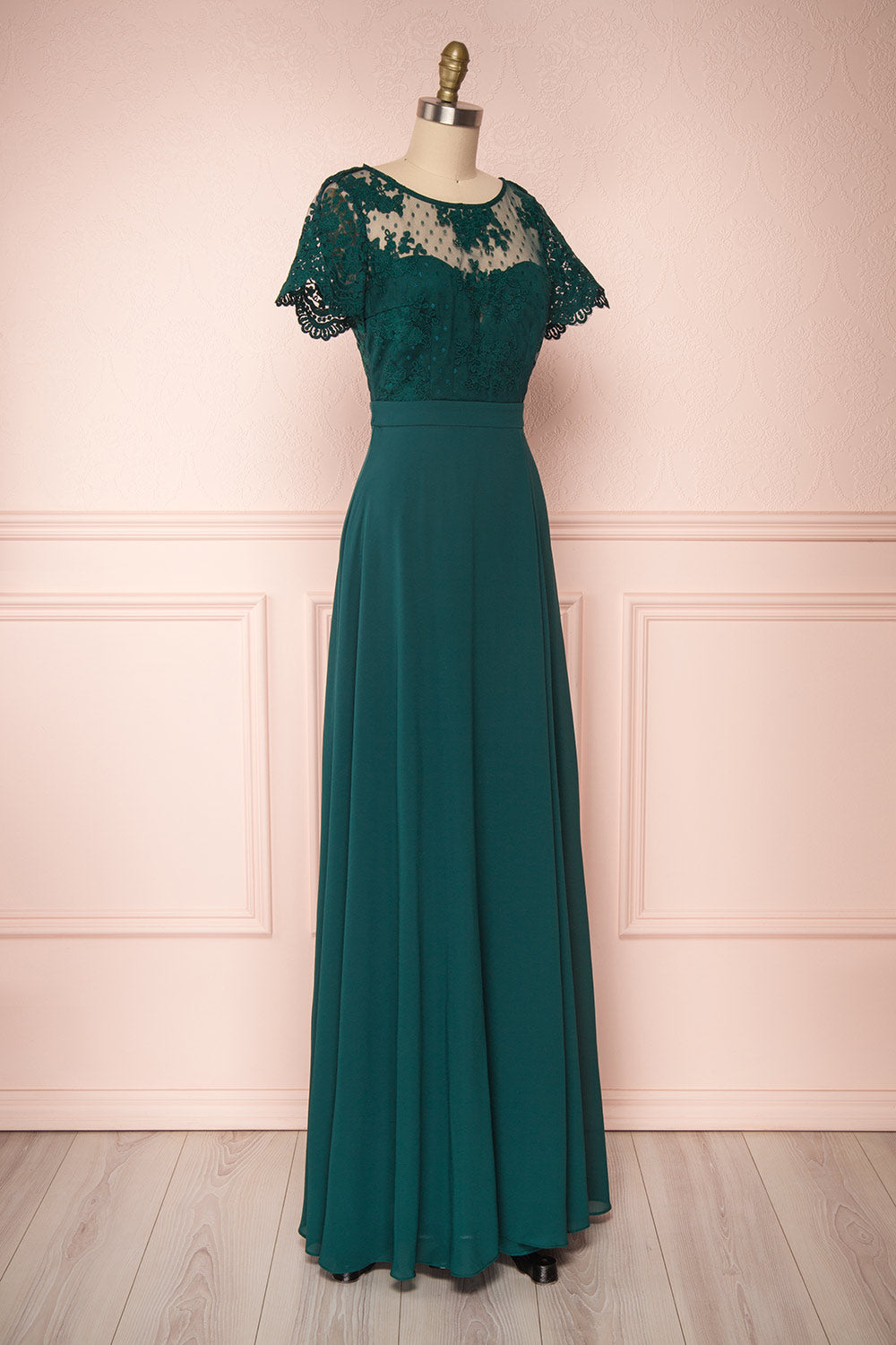 Rakel Green Chiffon & Lace A-Line Gown | Boudoir 1861