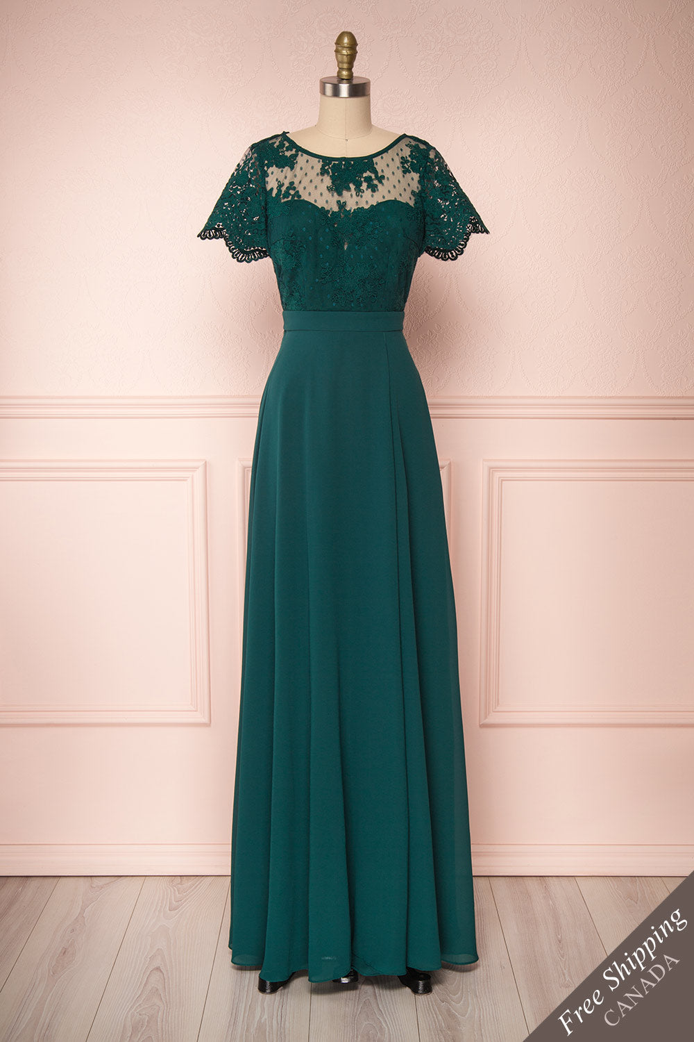 Rakel Green Chiffon & Lace A-Line Gown | Boudoir 1861