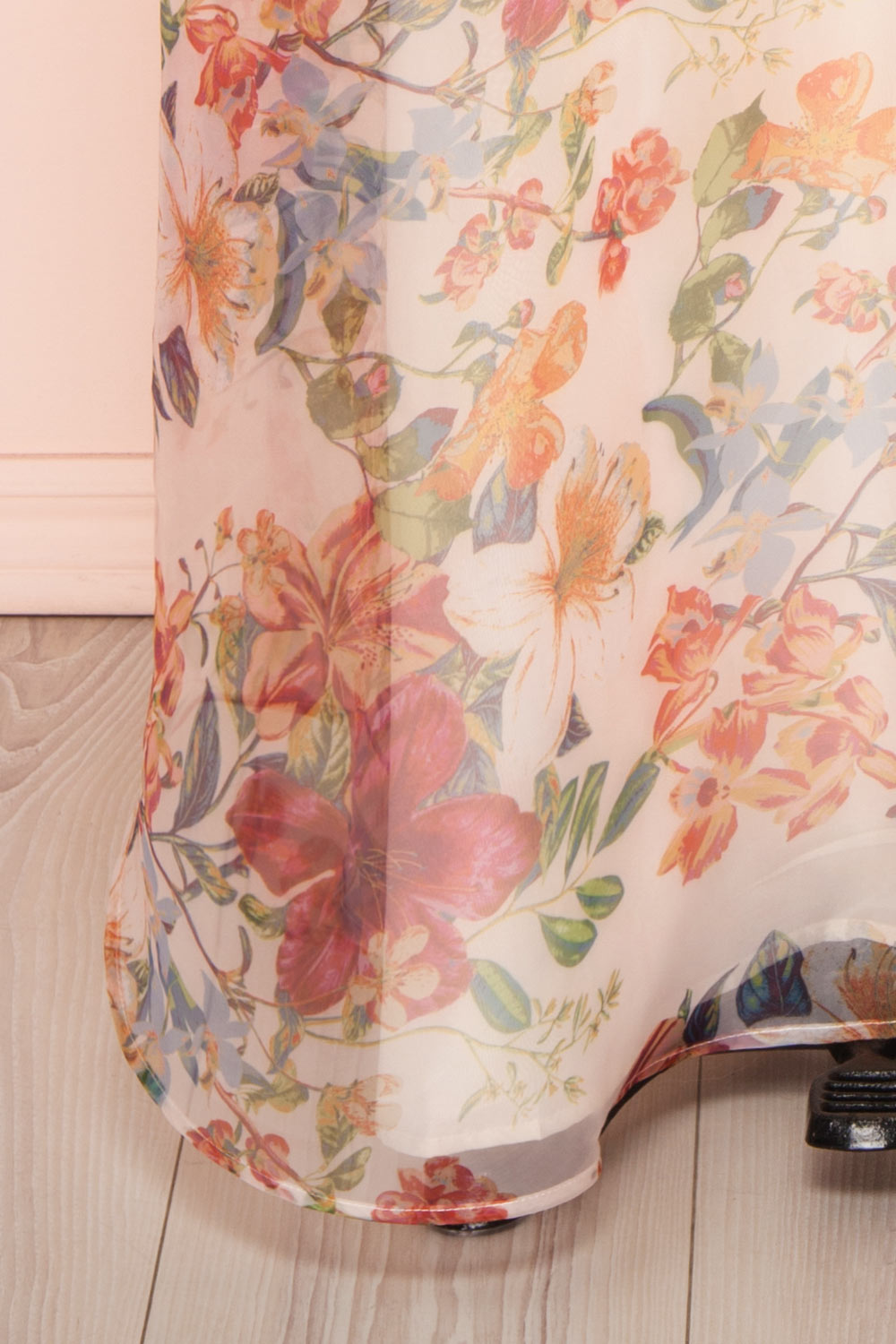 Raphyka Colourful Floral A-Line Maxi Party Dress skirt close up | Boutique 1861