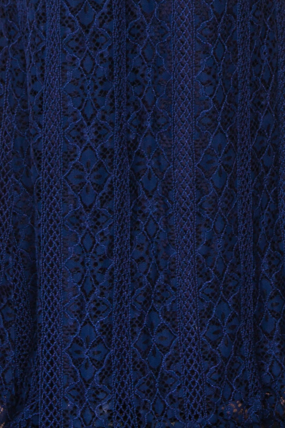 Rashmi Navy Crocheted Lace Mermaid Maxi Dress fabric close up | Boudoir 1861