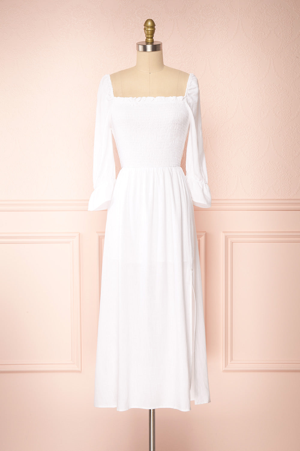 Reatha Ivory Linen Square Neck Midi Dress | Boutique 1861 front view
