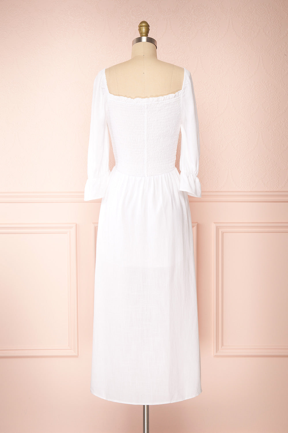 Reatha Ivory Linen Square Neck Midi Dress | Boutique 1861 back view