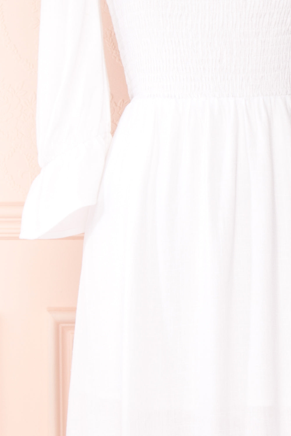 Reatha Ivory Linen Square Neck Midi Dress | Boutique 1861 sleeve