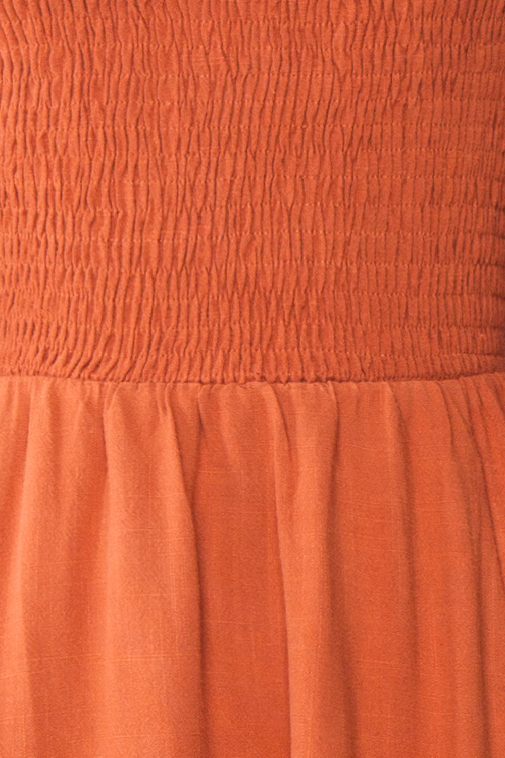 Reatha Rust Orange Linen Half Sleeve Dress | Boutique 1861 fabric