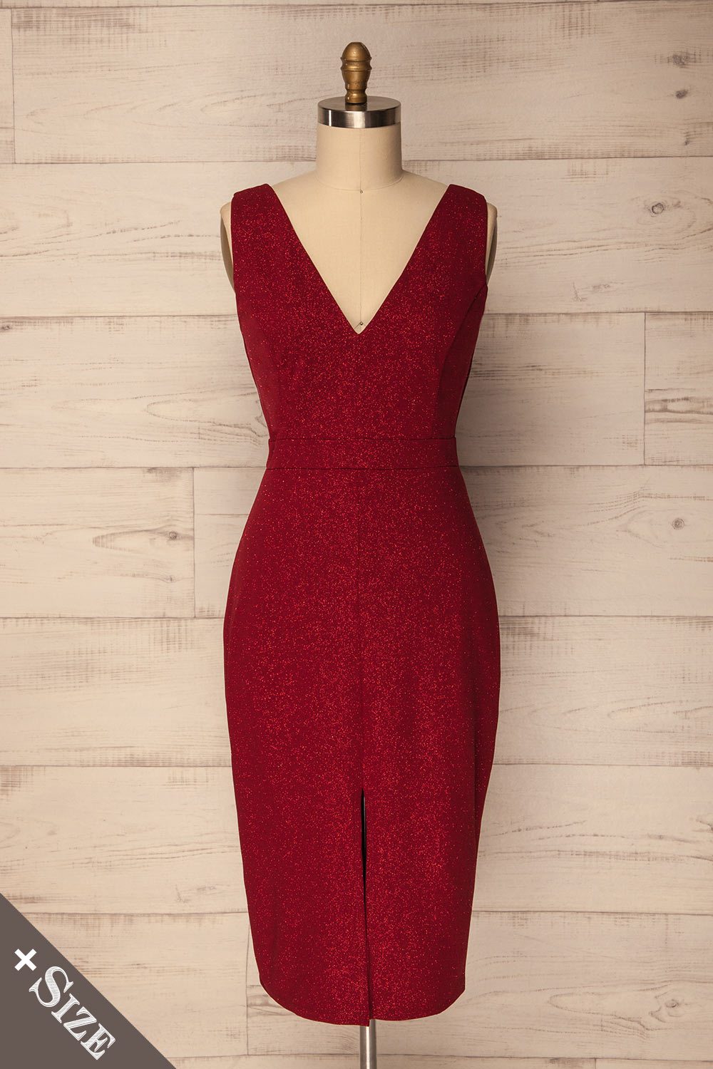 Recale Burgundy Sparkly Plus Size Sheath Dress | La Petite Garçonne