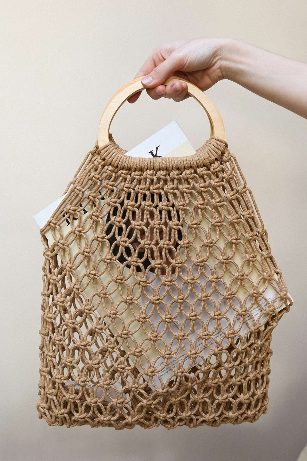 Reel Taupe Braided Rope Handbag | La Petite Garçonne Chpt. 2 on model