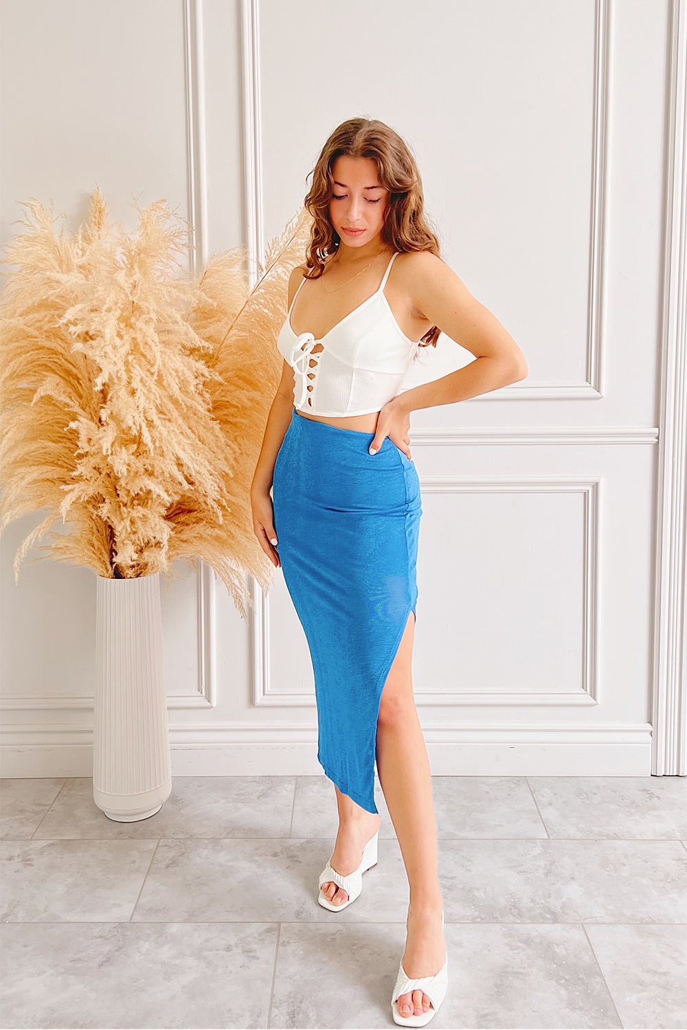 Reinbeck White Grey Corset Crop Top | La petite garçonne