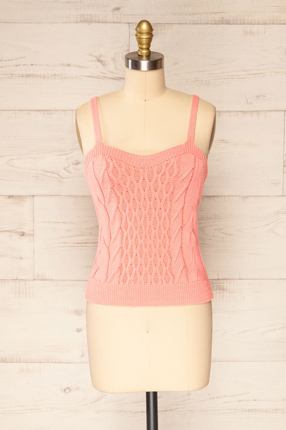 Rhodes Pink Thin Strap Knitted Cami | La petite garçonne front view