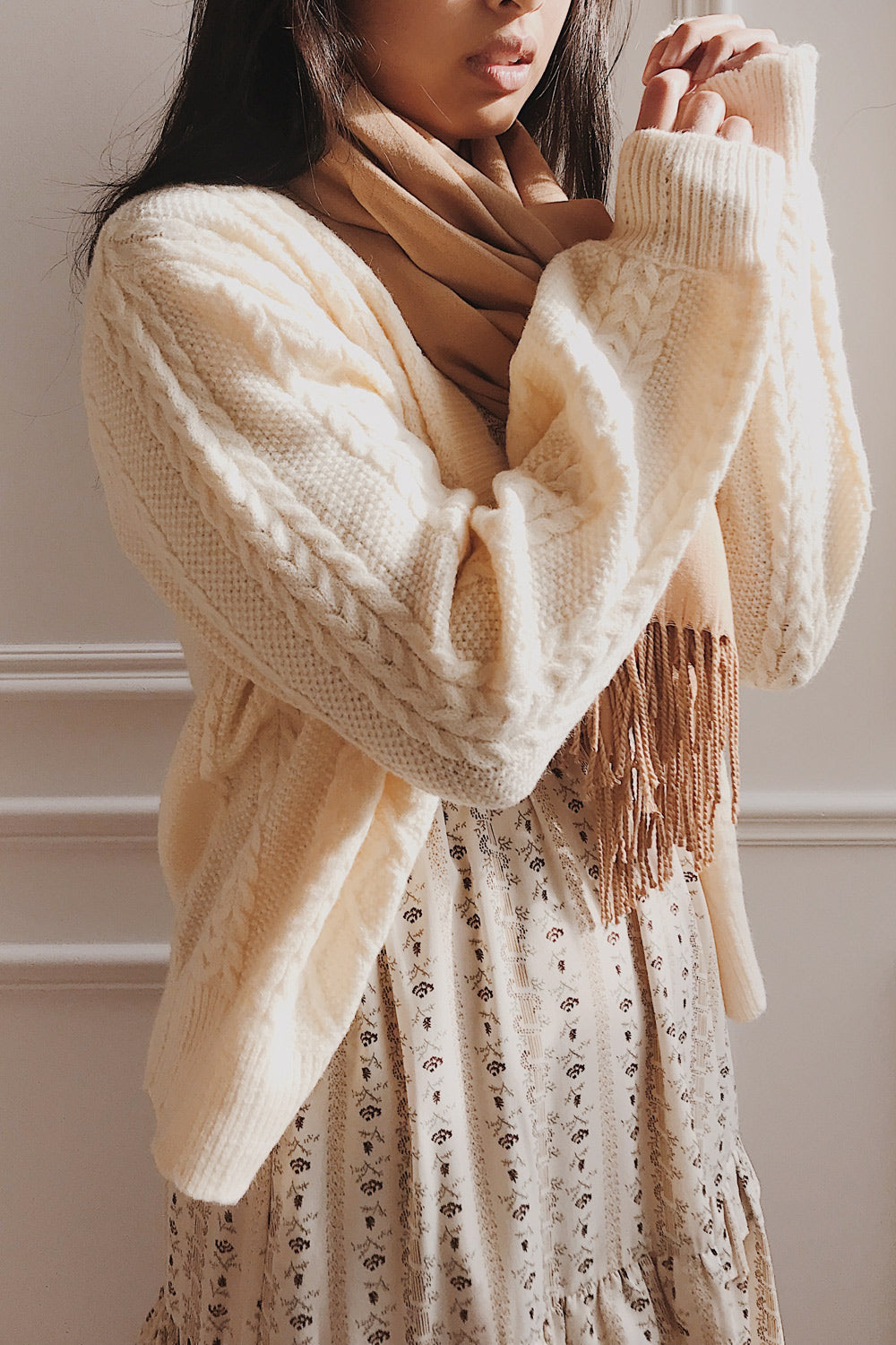 Alony Lilac Knit Cardigan w/ Buttons | Boutique 1861 model side