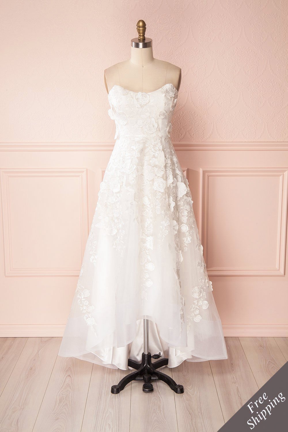 Romaissa White Floral Appliqués Bridal Bustier Gown | Boudoir 1861