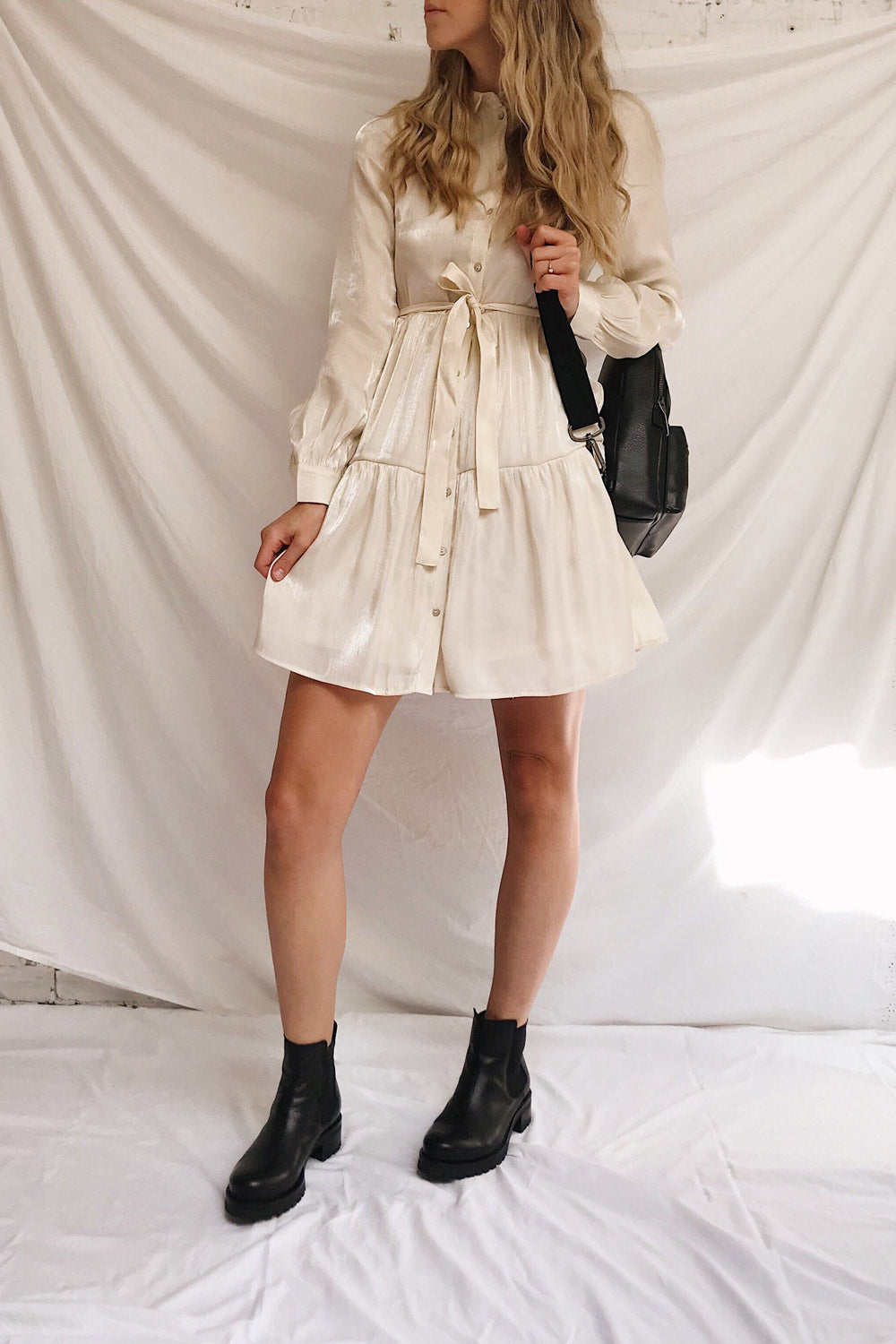 Rosamond White Sparkling Midi Dress | Boutique 1861 on model