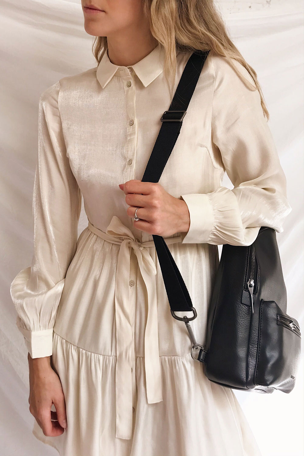 Rosamond White Sparkling Midi Dress | Boutique 1861 model close up