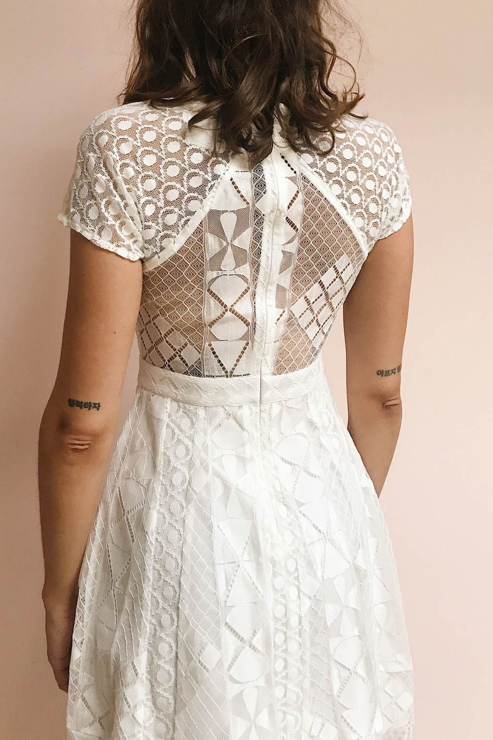 Rosary White Short Lace Bridal Dress | Boudoir 1861 model back close up