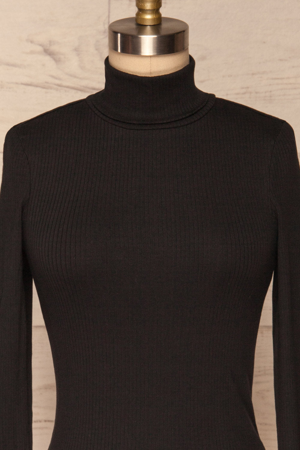 Roust Black Cotton Ribbed Turtleneck Top front close up | La Petite Garçonne