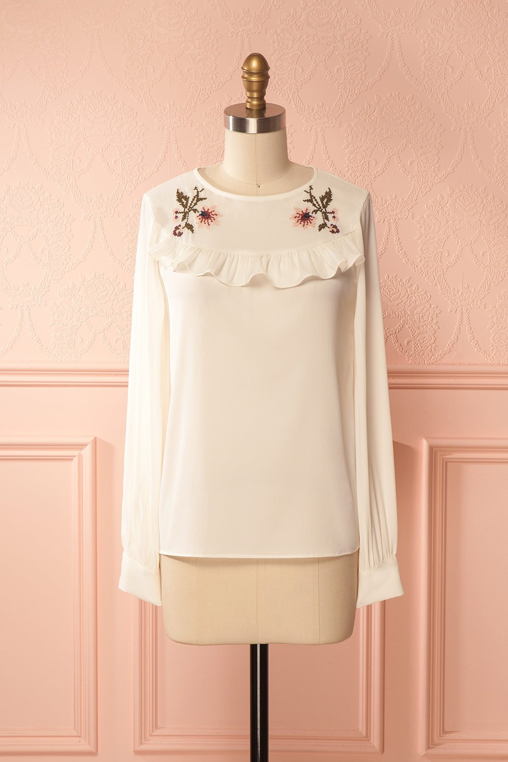 Rubina Jour White Embroidered Flowers Blouse | Boutique 1861