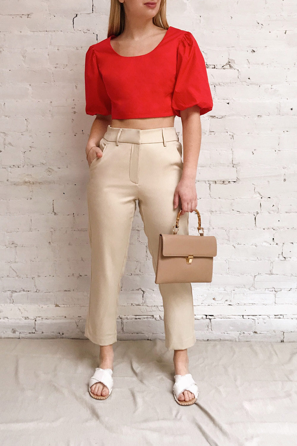 Issie Sesame Cream Straight Leg Pants | La petite garçonne model look 2
