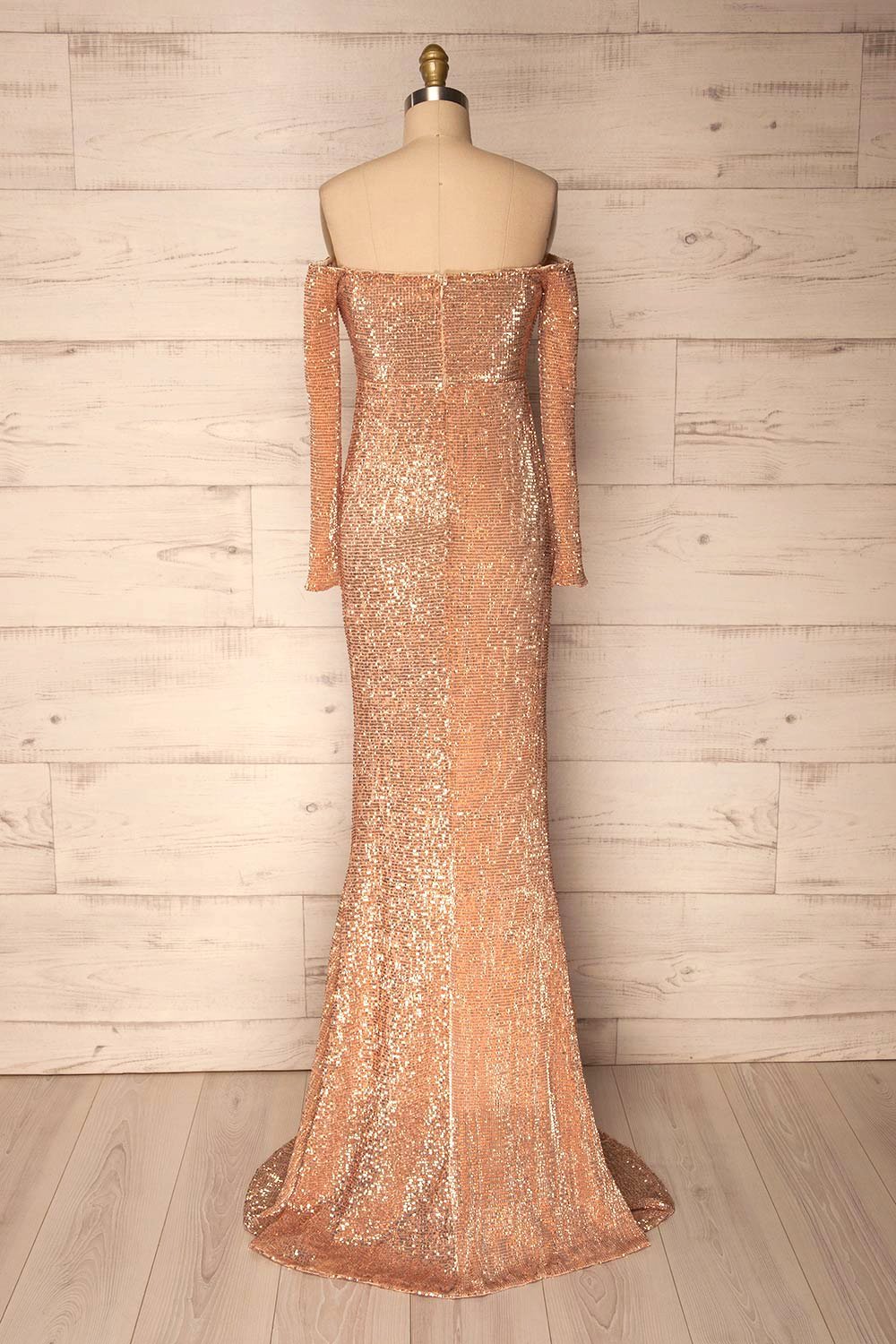 Ryn Champagne Bronze Sequin Bustier Mermaid Gown | La Petite Garçonne back view
