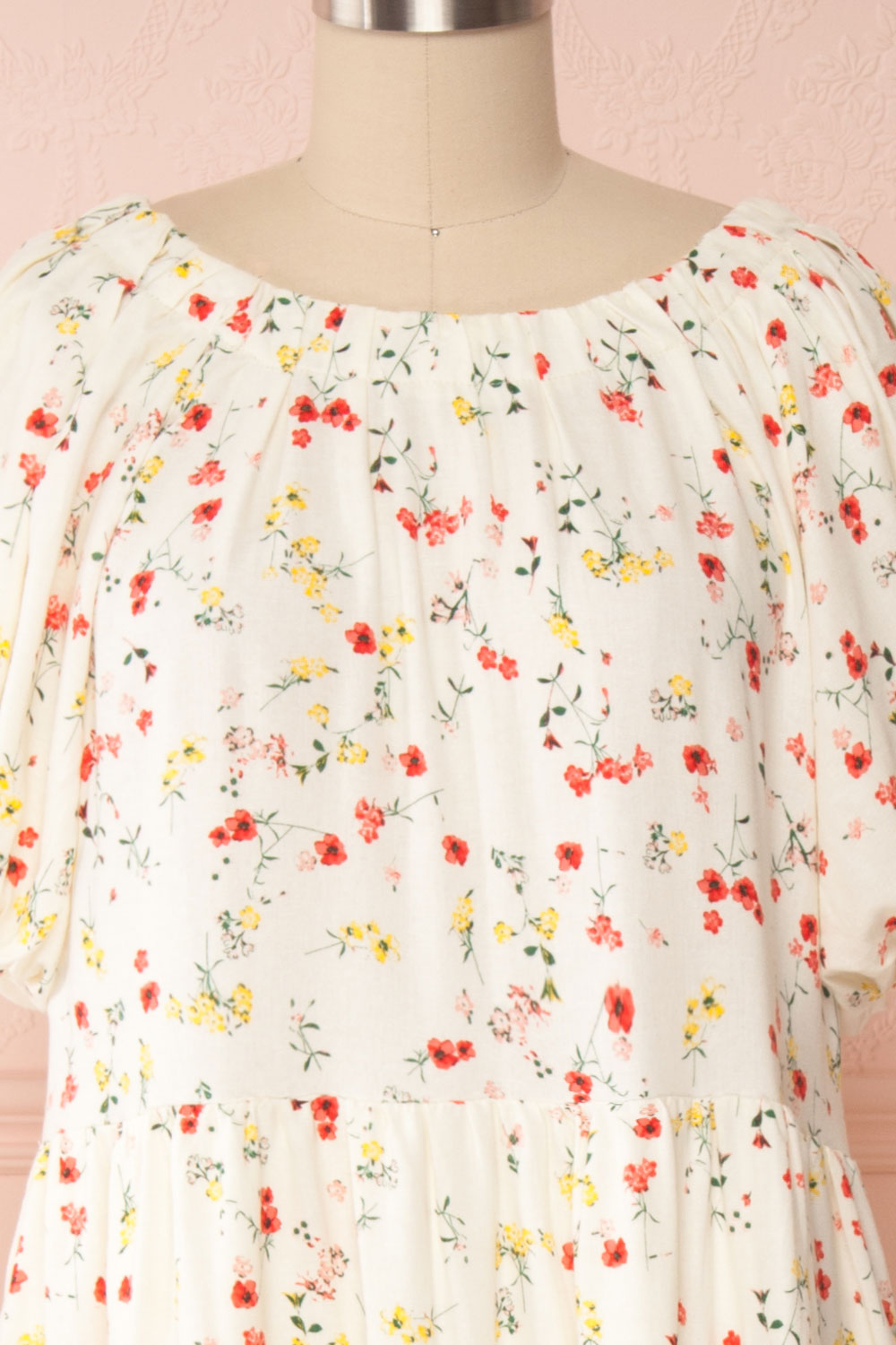 Sagaritis White Floral Puffy Sleeve Maxi Dress | Boutique 1861 front close up