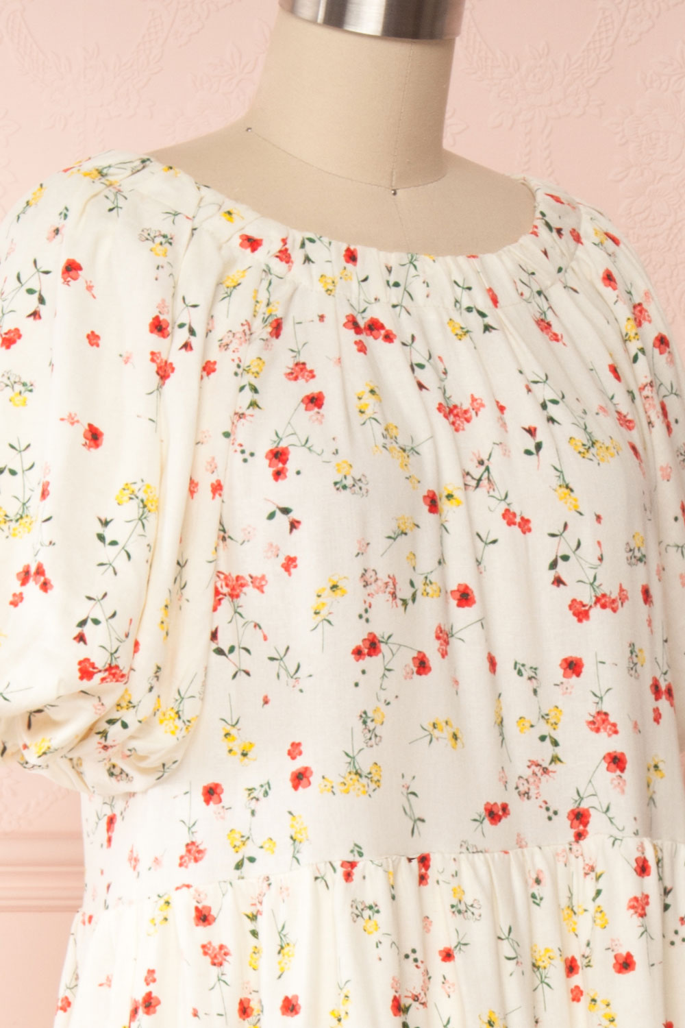 Sagaritis White Floral Puffy Sleeve Maxi Dress | Boutique 1861 side close up