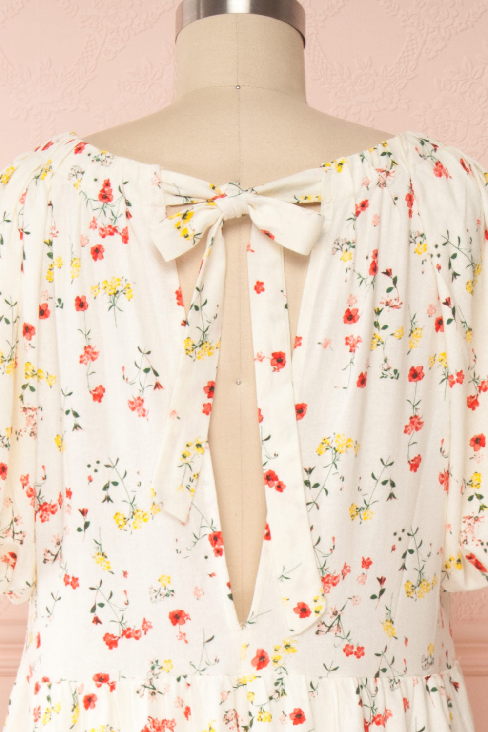 Sagaritis White Floral Puffy Sleeve Maxi Dress | Boutique 1861 back close up