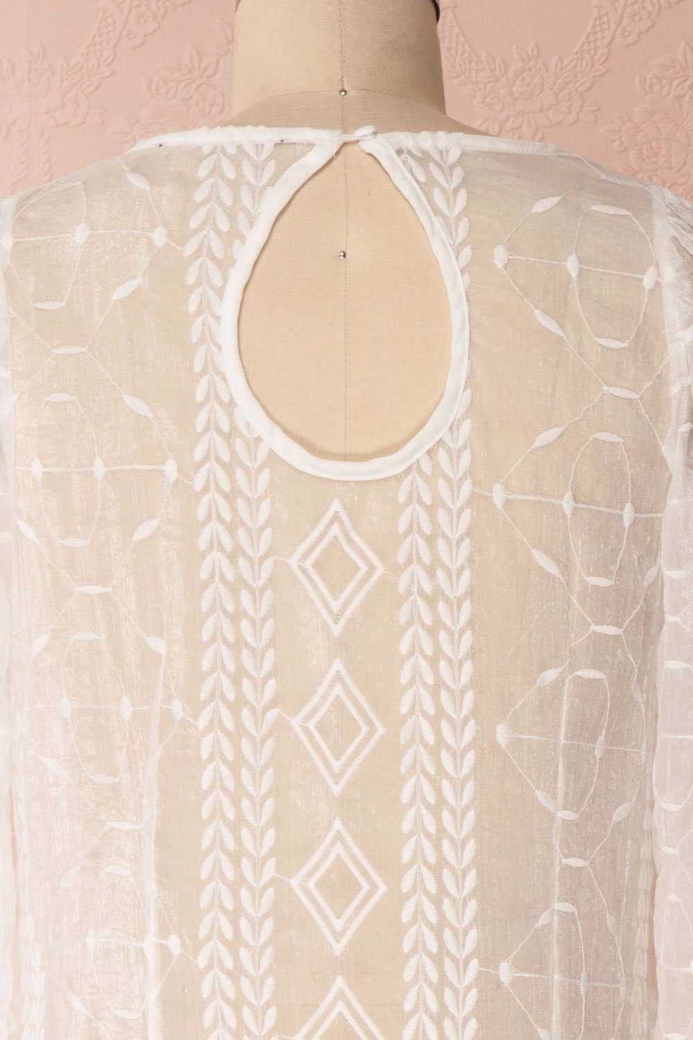 Sakuzo White Transparent Long Sleeve Embroidery Top | Boutique 1861