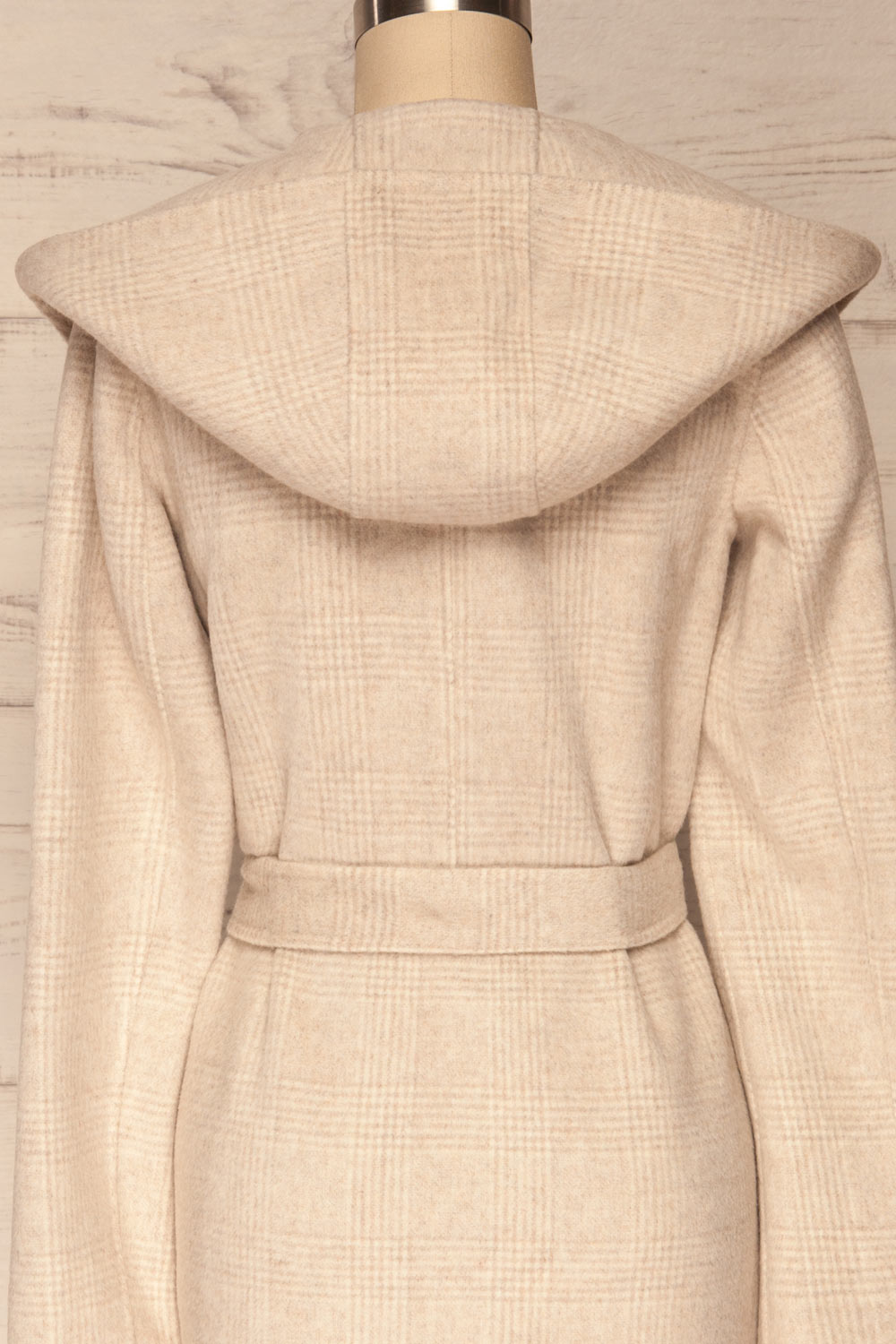 Samia Beige Checkered Felt Trench Coat | La Petite Garçonne back close-up