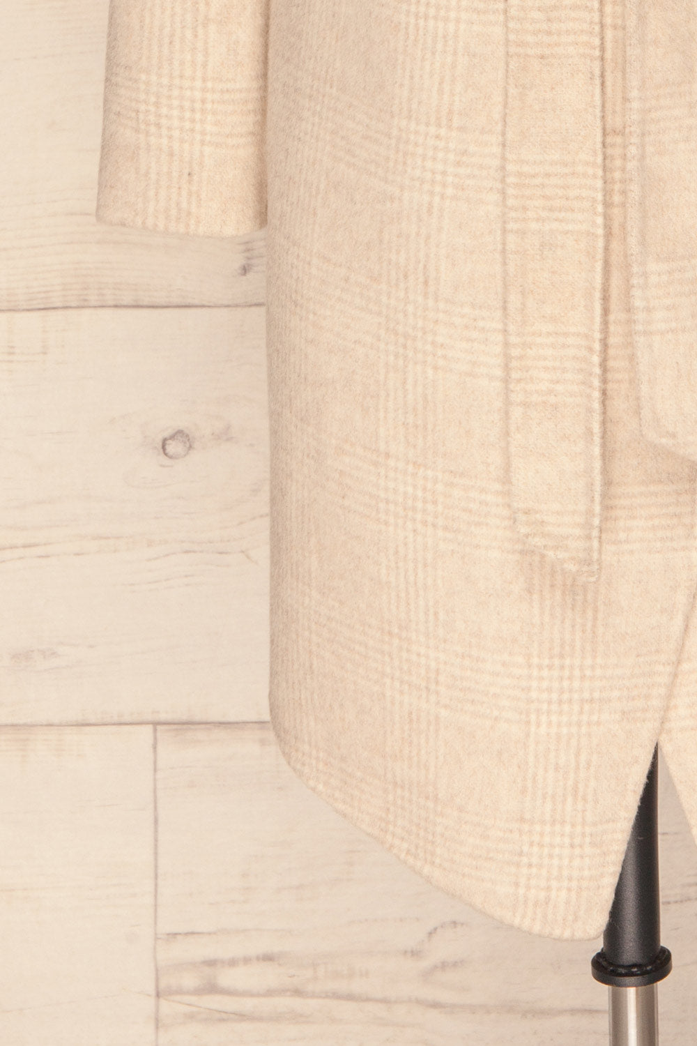 Samia Beige Checkered Felt Trench Coat | La Petite Garçonne bottom close-up