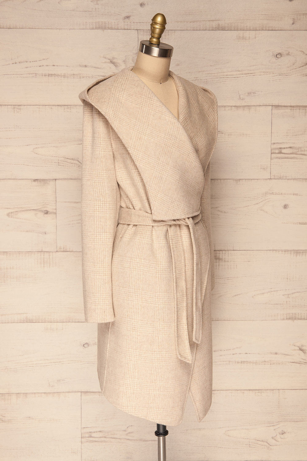 Samia Beige Checkered Felt Trench Coat | La Petite Garçonne side view