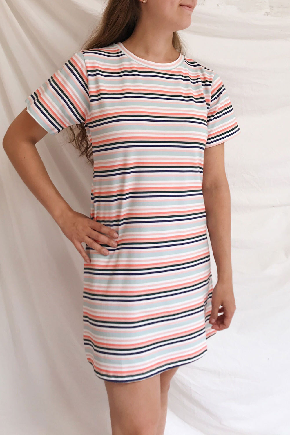 Sammia Striped T-Shirt Dress | La petite garçonne on model