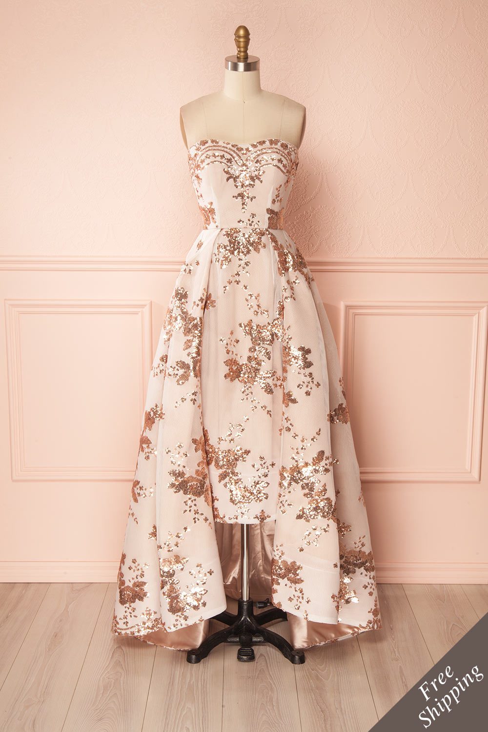 Samsara Rose Gold Bustier Gown with Sequins | Boutique 1861 Samsara Rose Gold Bustier Gown with Sequins | Boutique 1861