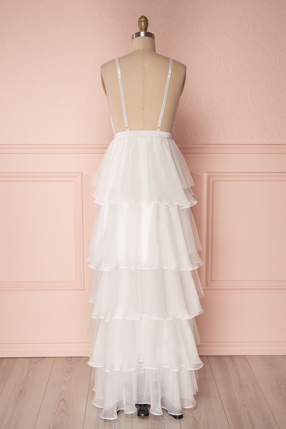 Sanetomi White Maxi Dress with Layered Chiffon Skirt | Boudoir 1861