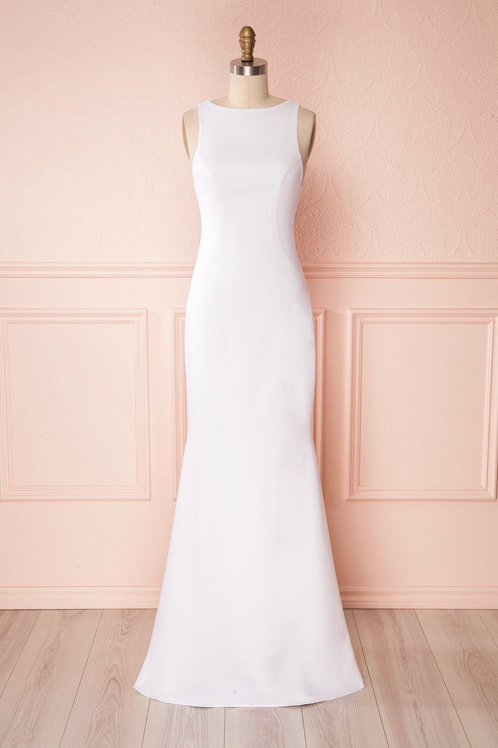 Sanya White Mermaid Gown with Open V Back & Train | Boudoir 1861