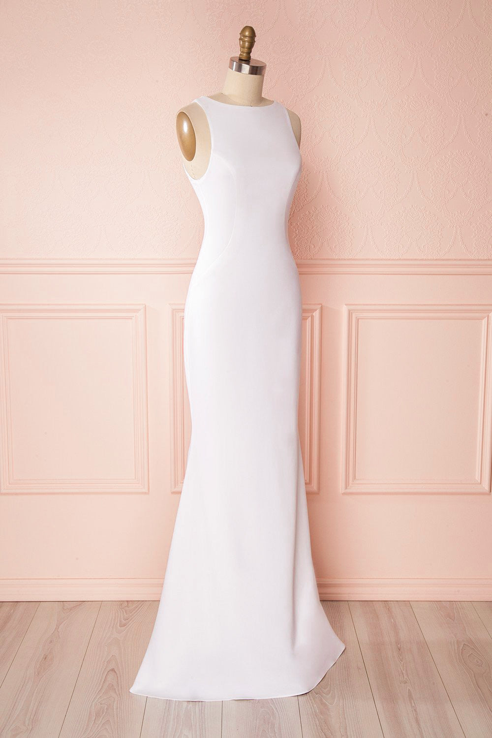 Sanya White Mermaid Gown with Open V Back & Train | Boudoir 1861