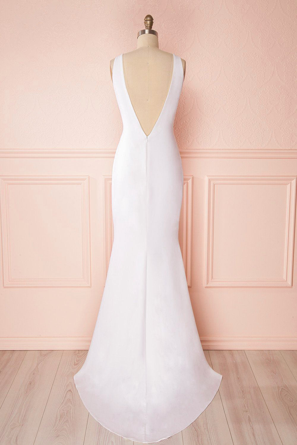 Sanya White Mermaid Gown with Open V Back & Train | Boudoir 1861
