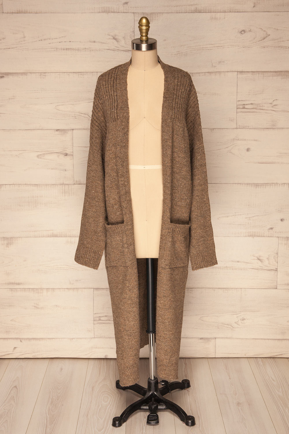 Saracena Taupe Knit Long Cardigan | La Petite Garçonne front view