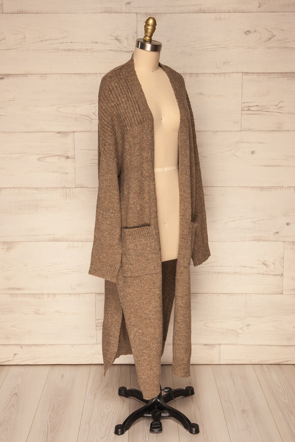 Saracena Taupe Knit Long Cardigan | La Petite Garçonne side view