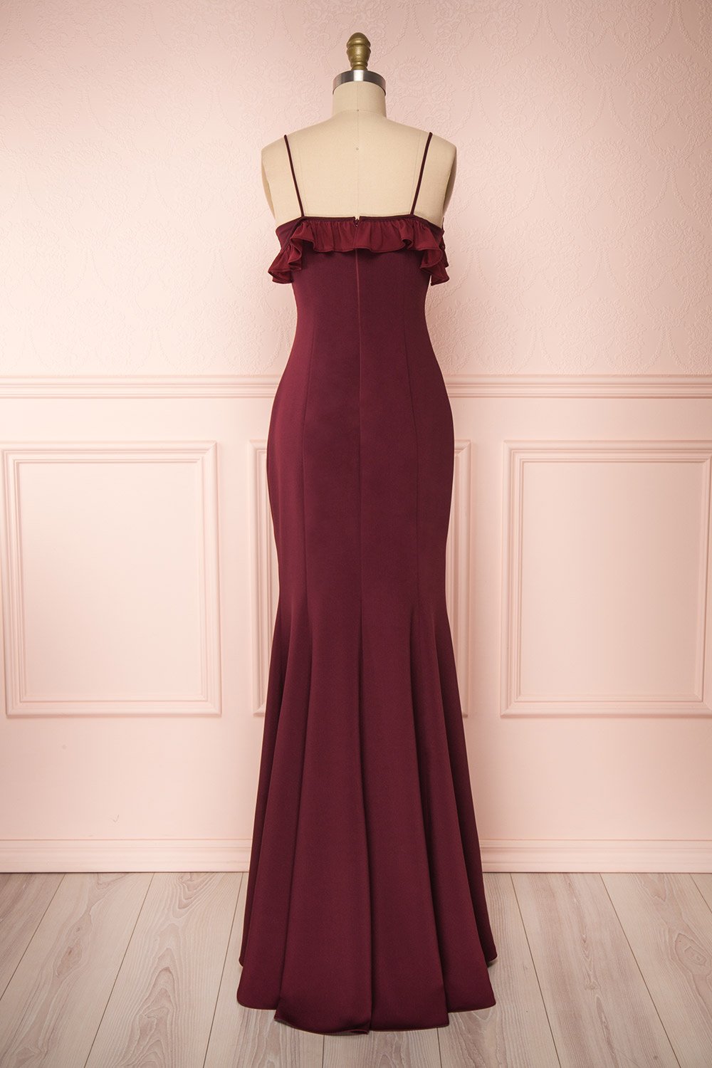 Sasha Burgundy Mermaid Maxi Dress | Robe back view | Boudoir 1861