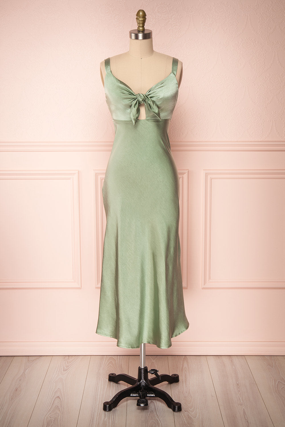 Sashiko Perido Olive Green Satin Midi Slip Dress | Boutique 1861